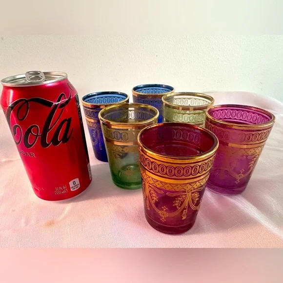 🌈✨ Set of 6 Moroccan Tea Glasses – Colorful, Gilded, & Ready to Party! 💃🍵🌿🌸 - Picture 16 of 16